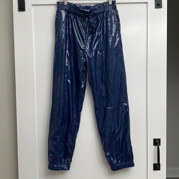 TCEC Pants - Boutique Shiny Vegan Leather Trendy Joggers Pants Navy Blue Medium BRAND NEW!